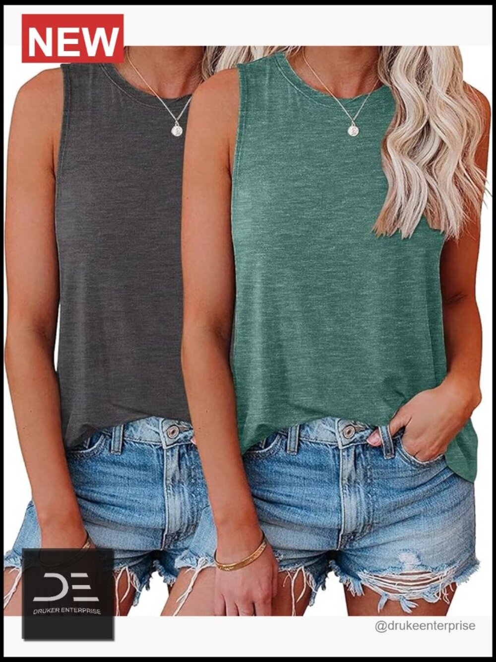 2 Pack Womens Tank Tops Crew Neck Sleeveless Loose Fit Workout Tees Summer